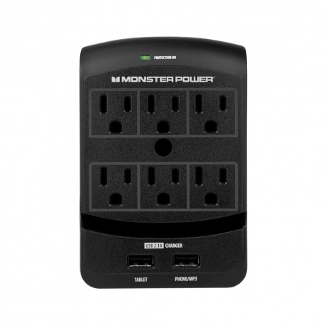 Conector de Pared Monster 6 entradas y 2 para cable USB - Envío Gratuito