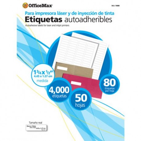 ETIQUETA BLANCA 1 3/4X 1/2 OMX PAQ CON 50 H 4000PZAS - Envío Gratuito